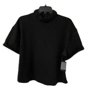 Guess Aubrielle Braided Neck Short Sleeve Top. Black. Medium. Workwear. Chic.